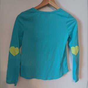 GAP Kids Teal Long Sleeve Shirt with Lime Heart Patches